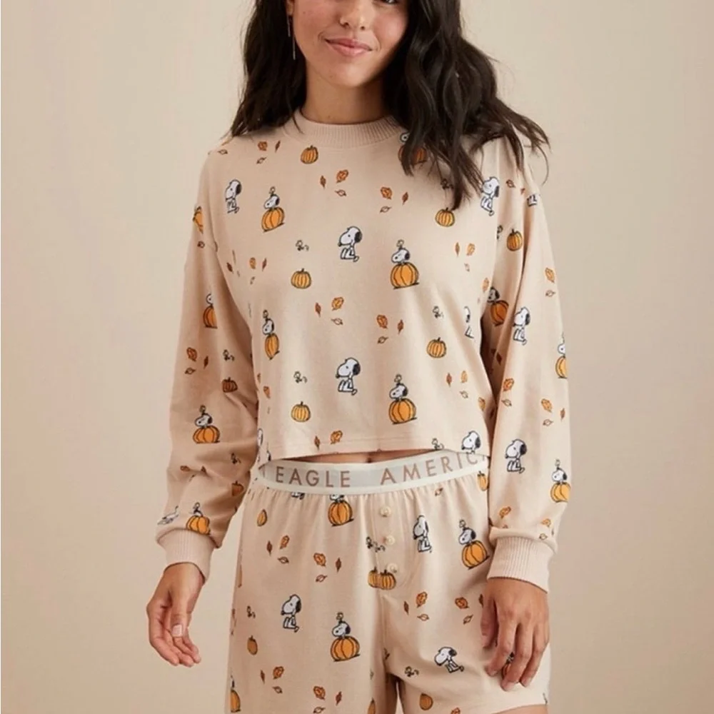 Medium American eagle (AE) peanuts snoopy pumpkin fall pjs - Picture 3 of 3